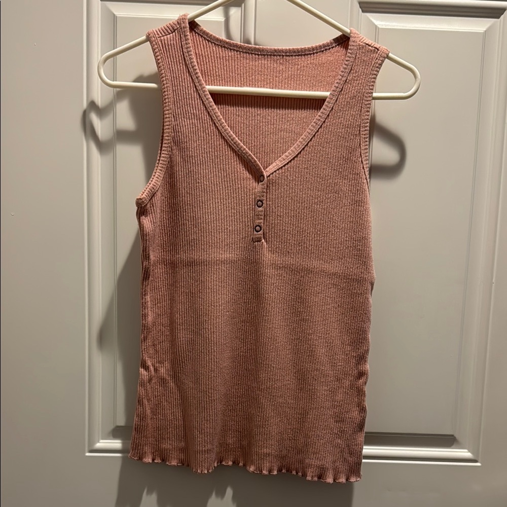 Pink Ribbed Buttoned Tank Top